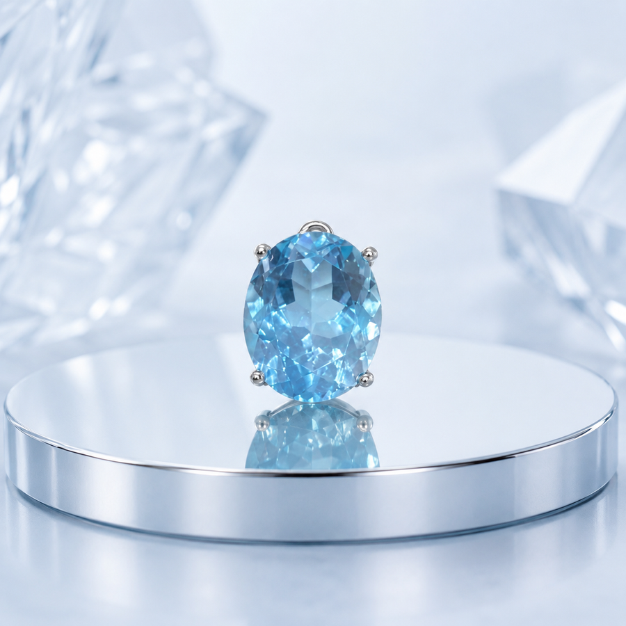 Natural Blue Topaz Pendant in 925 Sterling Silver, 10×12mm Oval Gemstone