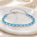 Natural Blue Topaz Oval Link Bracelet in 925 Sterling Silver, 5×7mm Gemstones