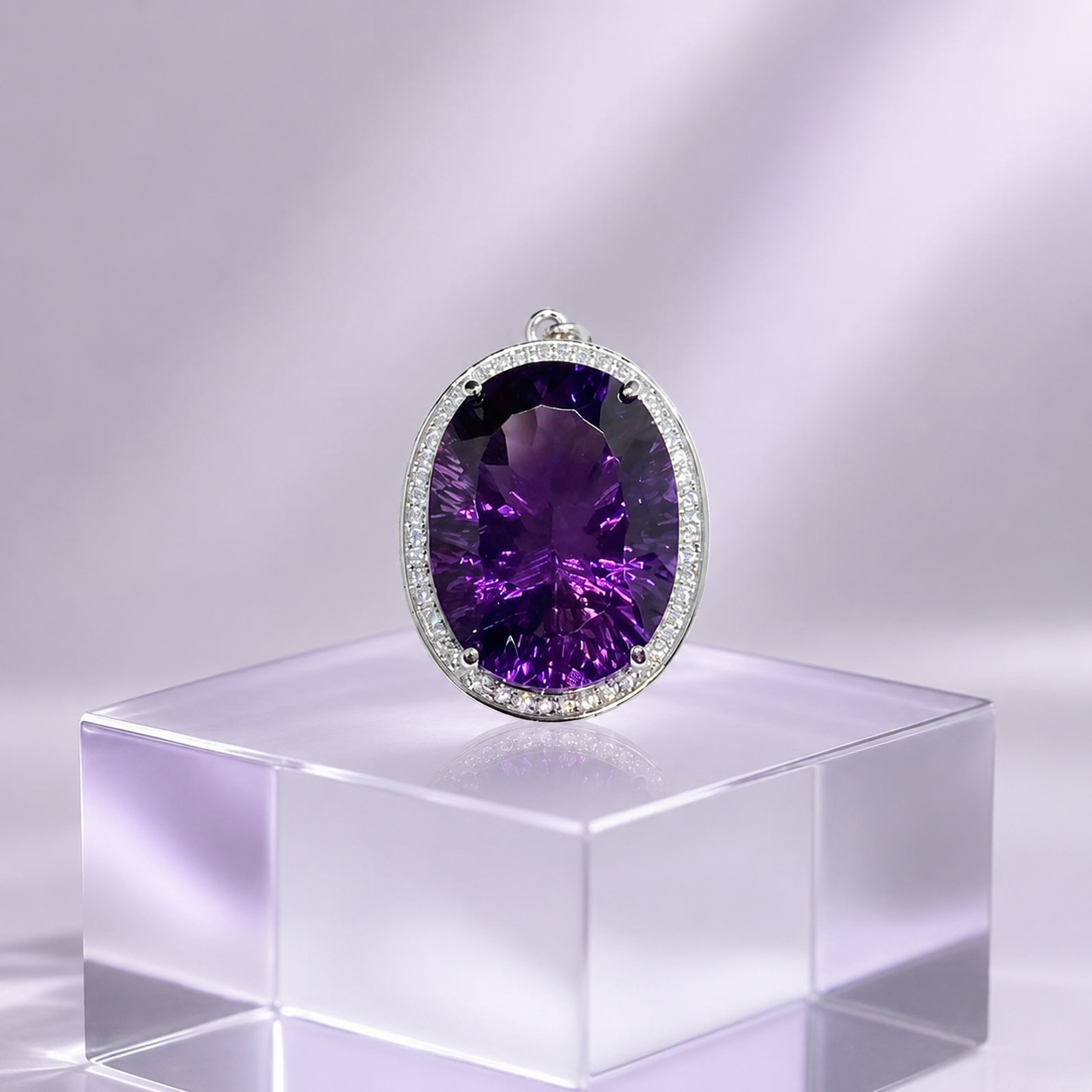 Natural Amethyst Statement Pendant in 925 Sterling Silver, 15×20mm Oval Gemstone