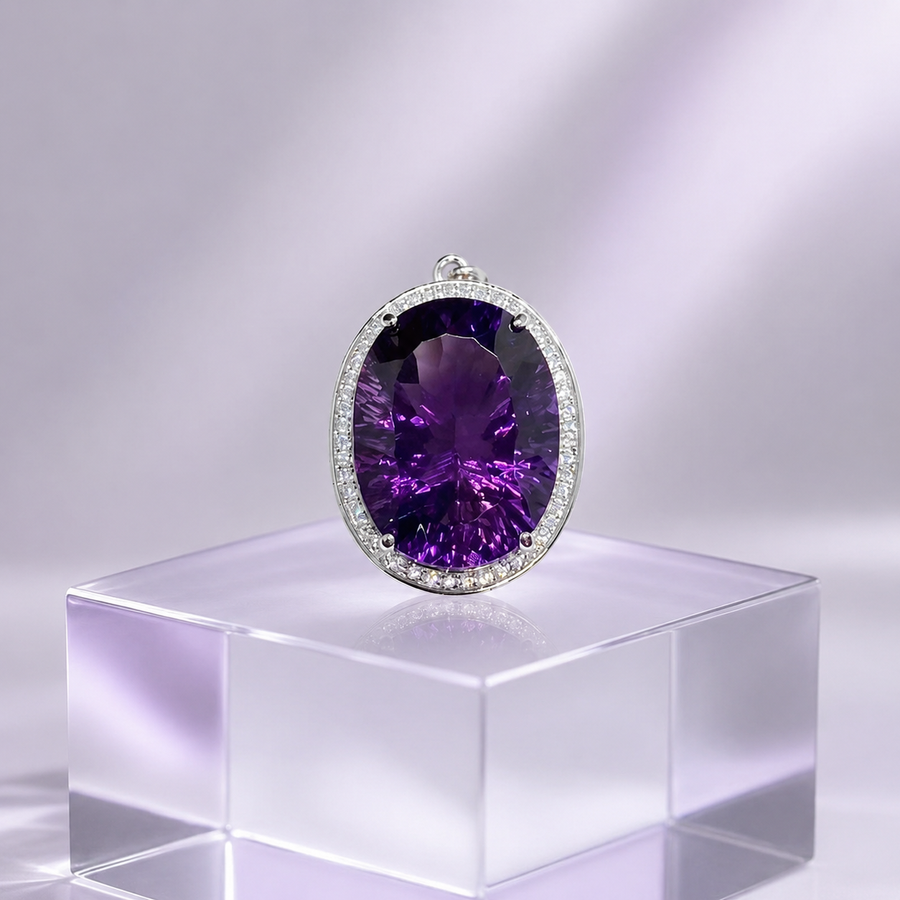 Natural Amethyst Statement Pendant in 925 Sterling Silver, 15×20mm Oval Gemstone