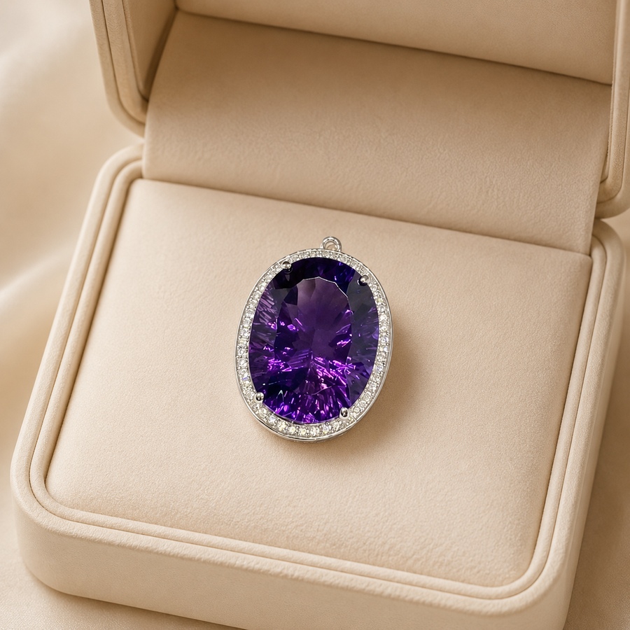 Natural Amethyst Statement Pendant in 925 Sterling Silver, 15×20mm Oval Gemstone