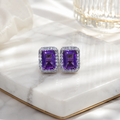 Natural Amethyst Halo Stud Earrings in 925 Sterling Silver, 5×7mm Gemstones