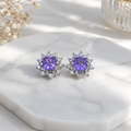 Natural Amethyst Floral Halo Stud Earrings in 925 Sterling Silver, 5mm Gemstones