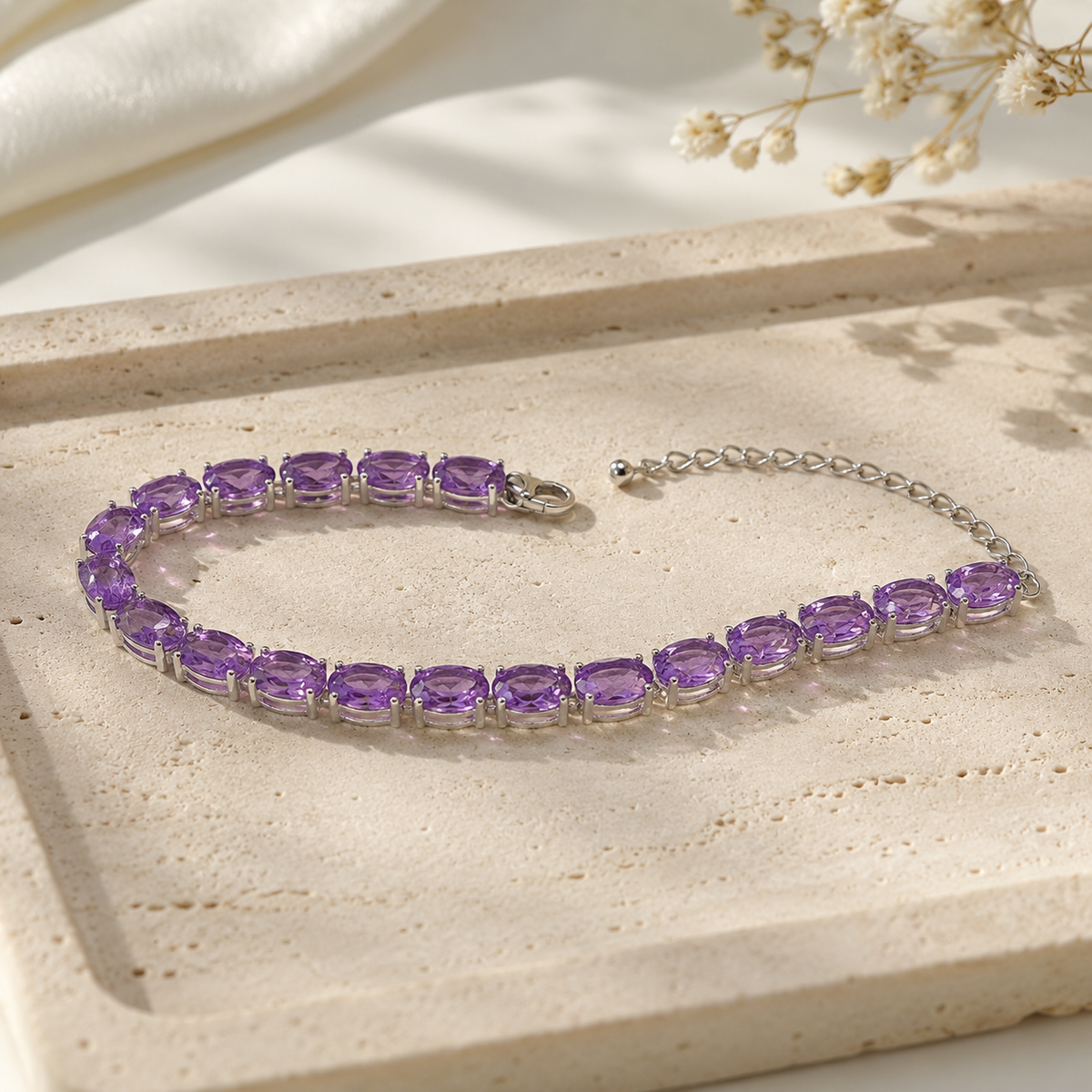 Natural Amethyst Oval Tennis Bracelet in 925 Sterling Silver, 5×7mm Gemstones