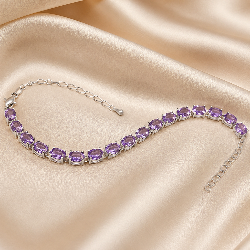 Natural Amethyst Oval Tennis Bracelet in 925 Sterling Silver, 5×7mm Gemstones