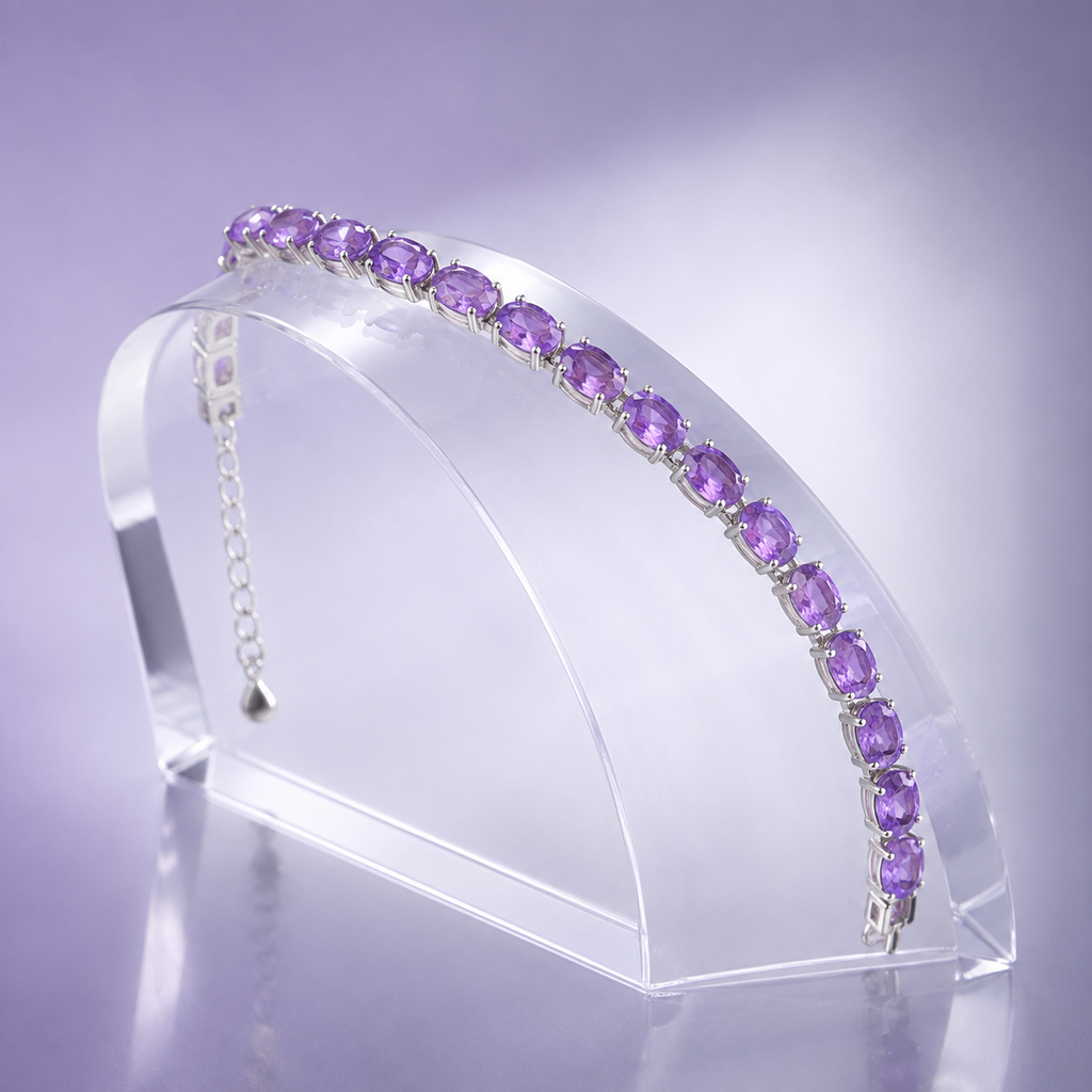 Natural Amethyst Oval Tennis Bracelet in 925 Sterling Silver, 5×7mm Gemstones