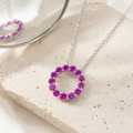 Natural Garnet Circle Necklace in 925 Sterling Silver, 3mm Gemstones