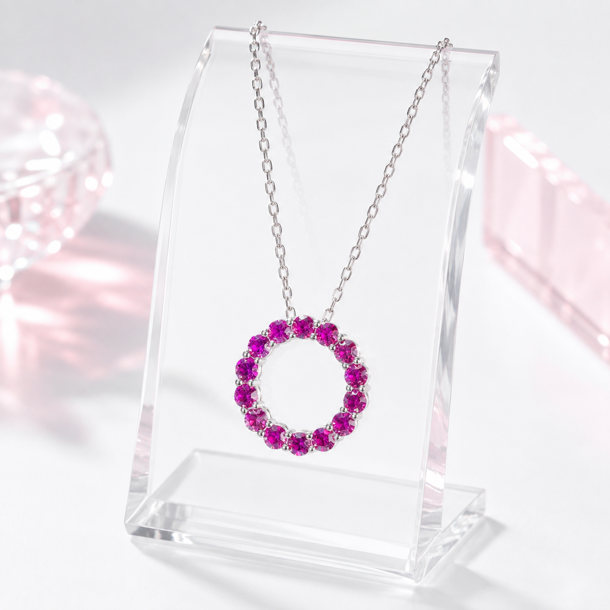 Natural Garnet Circle Necklace in 925 Sterling Silver, 3mm Gemstones