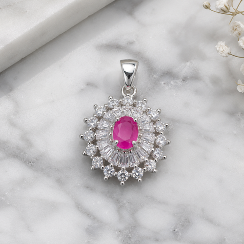 925 Sterling Silver Ruby Halo Pendant Only – 4x5mm Oval Vintage Gemstone Charm