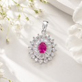 925 Sterling Silver Ruby Halo Pendant Only – 4x5mm Oval Vintage Gemstone Charm