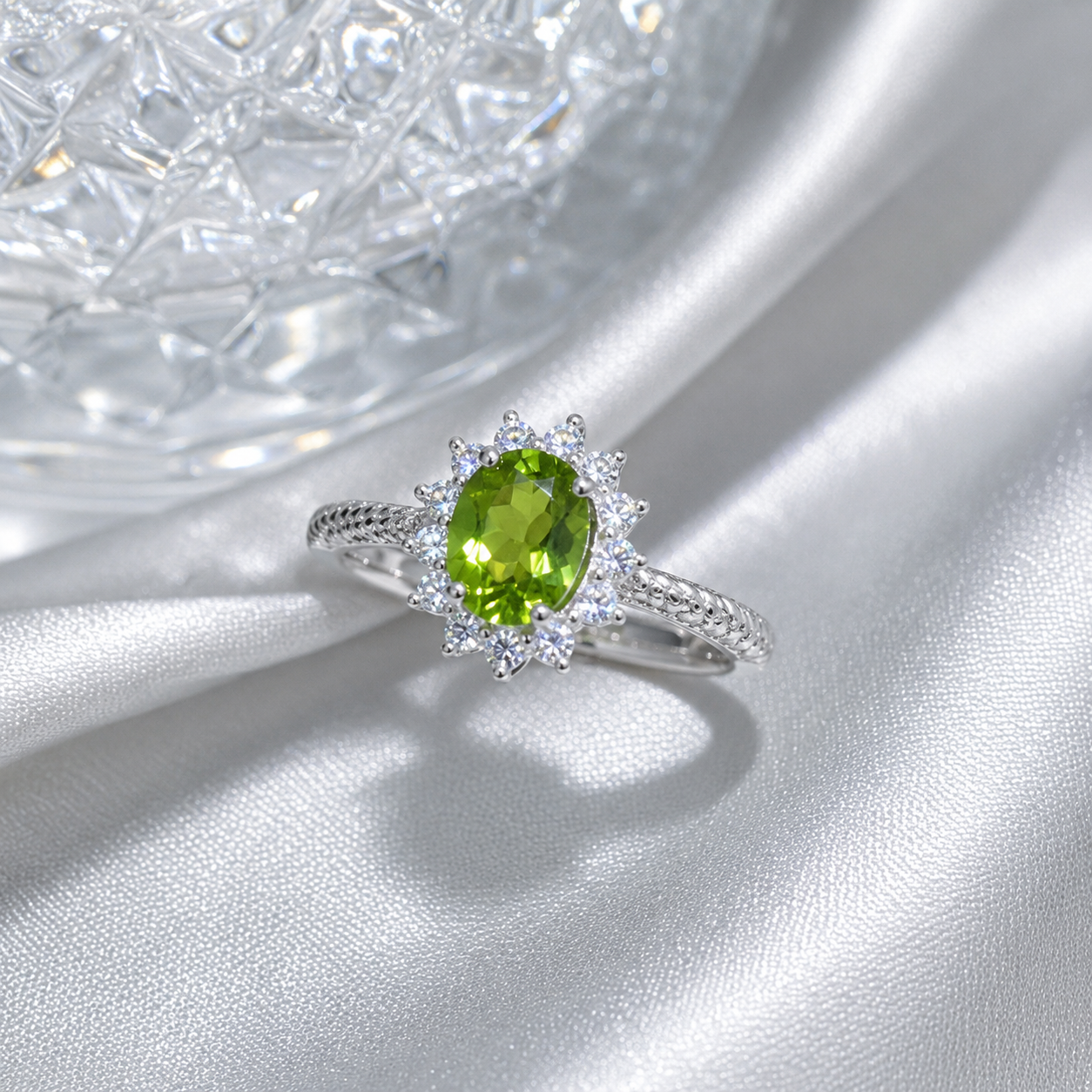 Natural Tourmaline Ring in 925 Sterling Silver, 5x7mm Oval Vintage Halo Ring