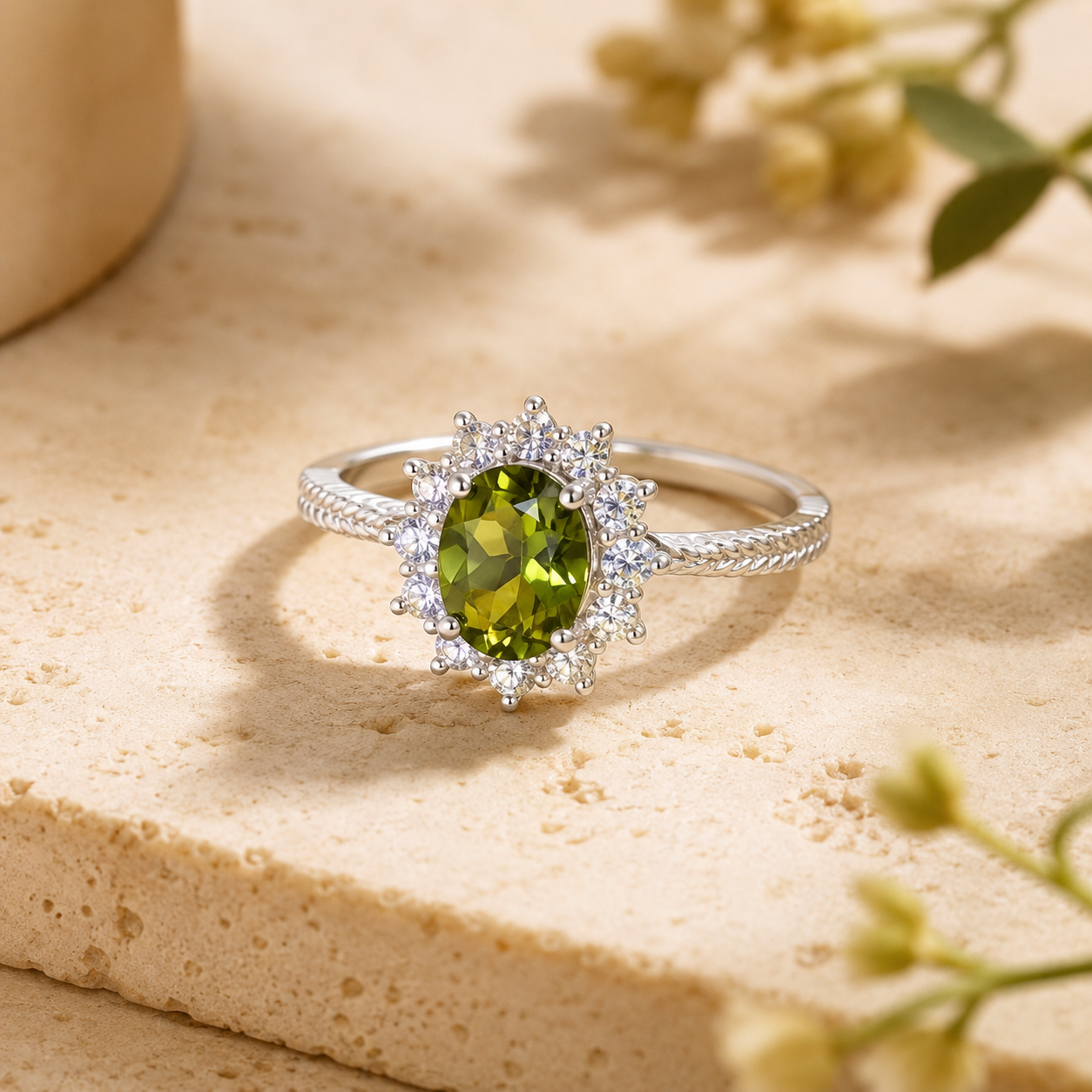 Natural Tourmaline Ring in 925 Sterling Silver, 5x7mm Oval Vintage Halo Ring