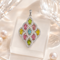 Natural Multicolor Tourmaline Pendant in 925 Sterling Silver, 3x5mm Center Stone