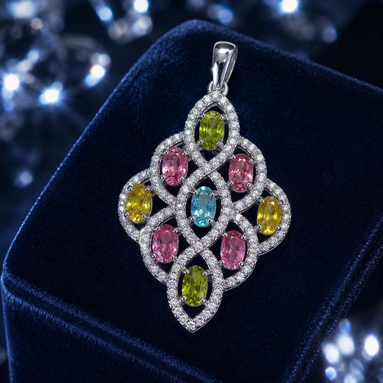 Natural Multicolor Tourmaline Pendant in 925 Sterling Silver, 3x5mm Center Stone