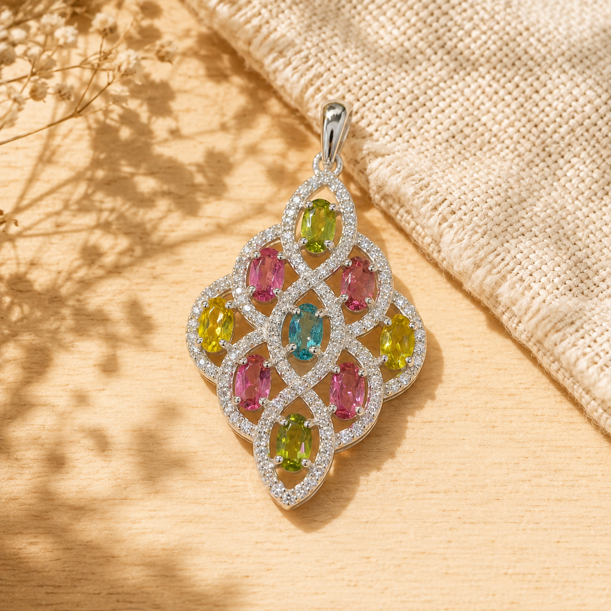 Natural Multicolor Tourmaline Pendant in 925 Sterling Silver, 3x5mm Center Stone
