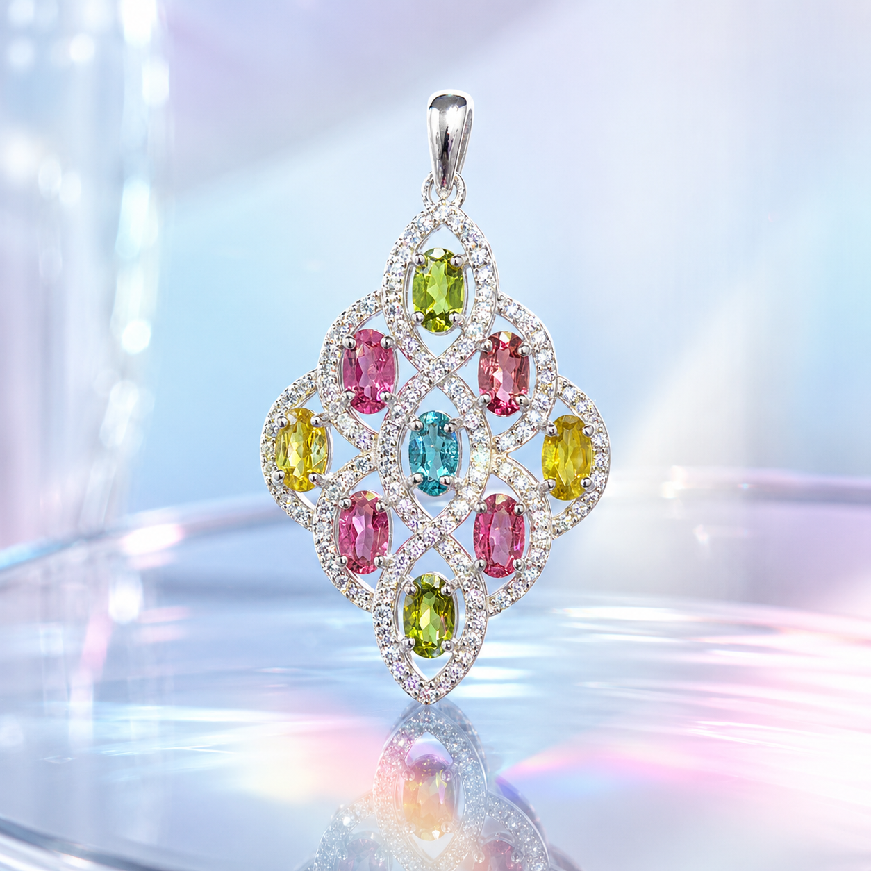 Natural Multicolor Tourmaline Pendant in 925 Sterling Silver, 3x5mm Center Stone