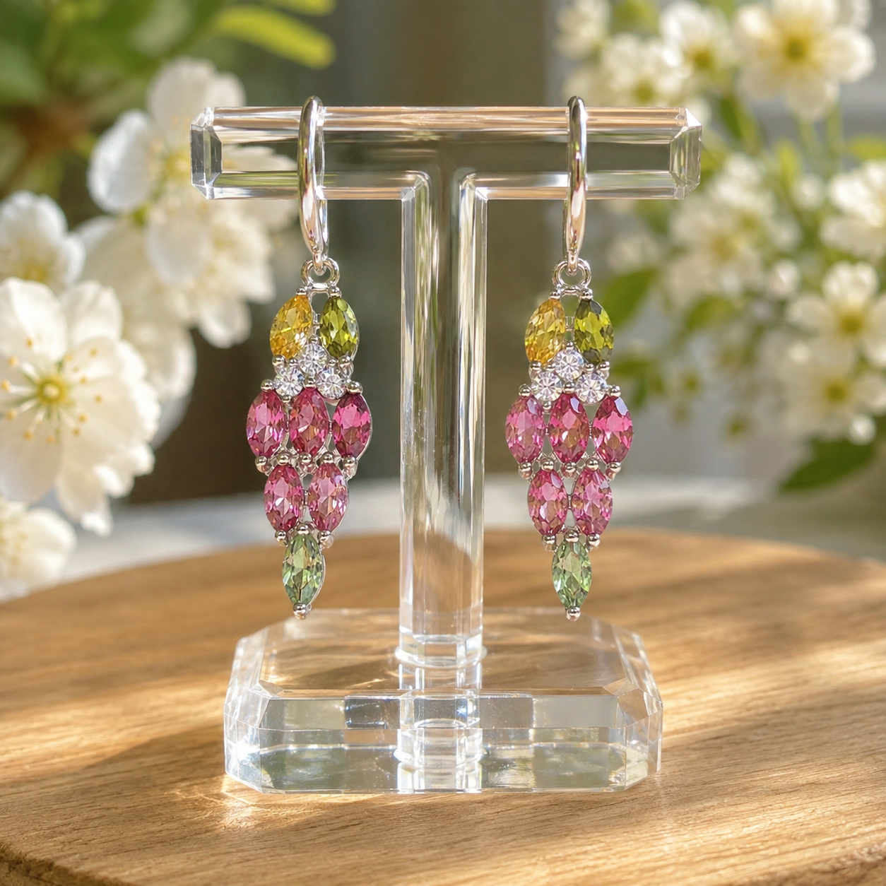 Natural Multicolor Tourmaline Drop Earrings in 925 Sterling Silver, 2.5x4.5mm Gemstones