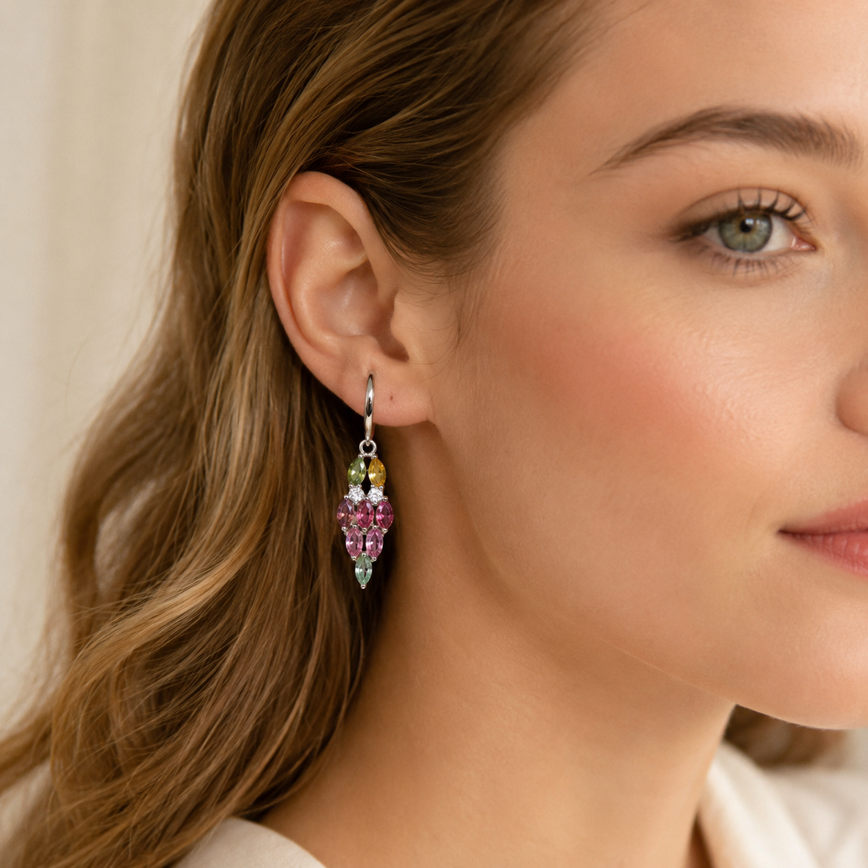 Natural Multicolor Tourmaline Drop Earrings in 925 Sterling Silver, 2.5x4.5mm Gemstones