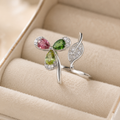 Natural Multicolor Tourmaline Three-Leaf Ring in 925 Sterling Silver, 3x4mm Gemstones