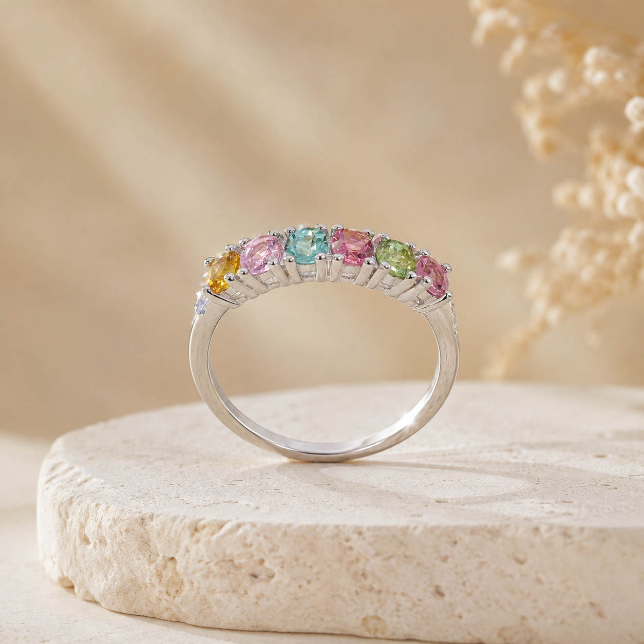 Natural Multicolor Tourmaline Band Ring in 925 Sterling Silver, 3mm Gemstones
