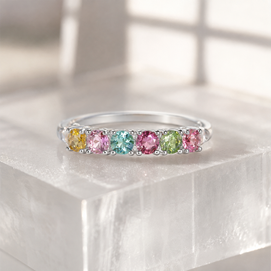 Natural Multicolor Tourmaline Band Ring in 925 Sterling Silver, 3mm Gemstones