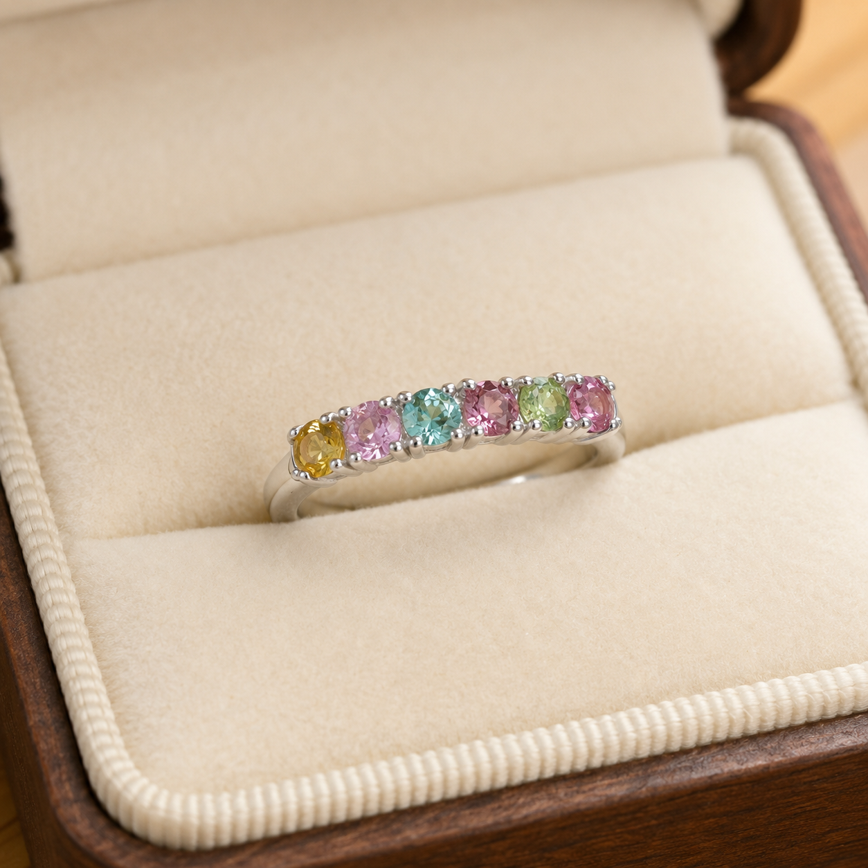 Natural Multicolor Tourmaline Band Ring in 925 Sterling Silver, 3mm Gemstones