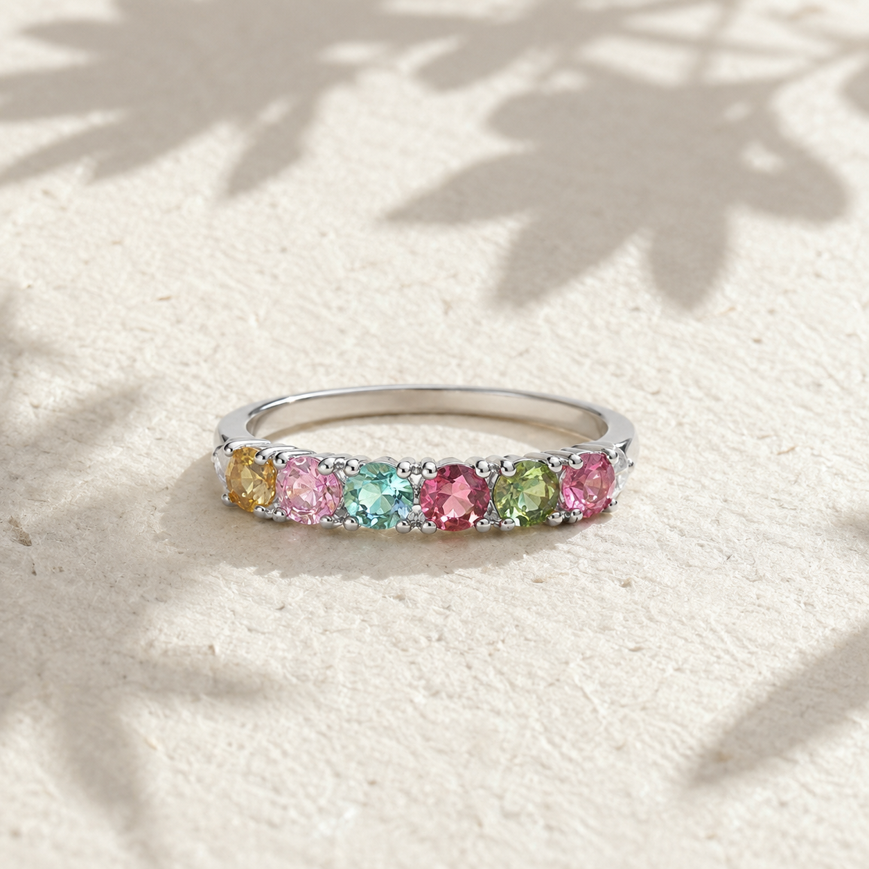 Natural Multicolor Tourmaline Band Ring in 925 Sterling Silver, 3mm Gemstones