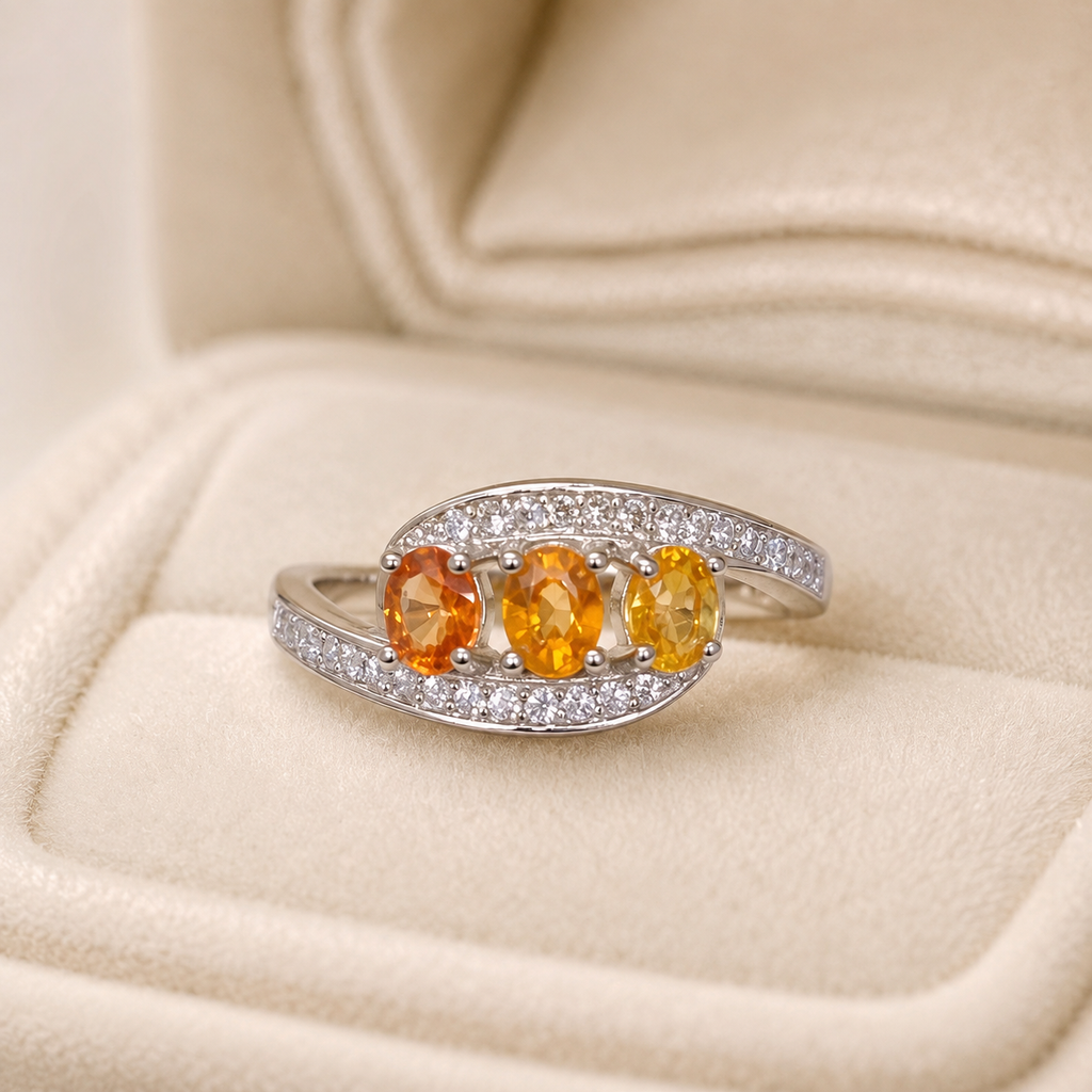 Natural Fancy-Color Sapphire Trilogy Ring in 925 Sterling Silver, 3x4mm Gemstones
