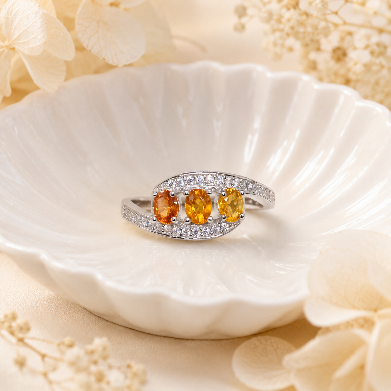Natural Fancy-Color Sapphire Trilogy Ring in 925 Sterling Silver, 3x4mm Gemstones