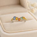 Natural Fancy-Color Sapphire Five-Stone Ring in 925 Sterling Silver, 3x4mm Gemstones