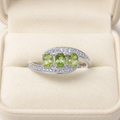 Natural Peridot Trilogy Ring in 925 Sterling Silver, 3x4mm Gemstones