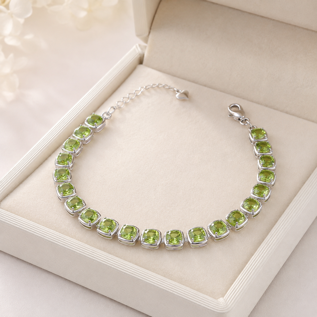 Natural Peridot Tennis Bracelet in 925 Sterling Silver, 5mm Gemstones