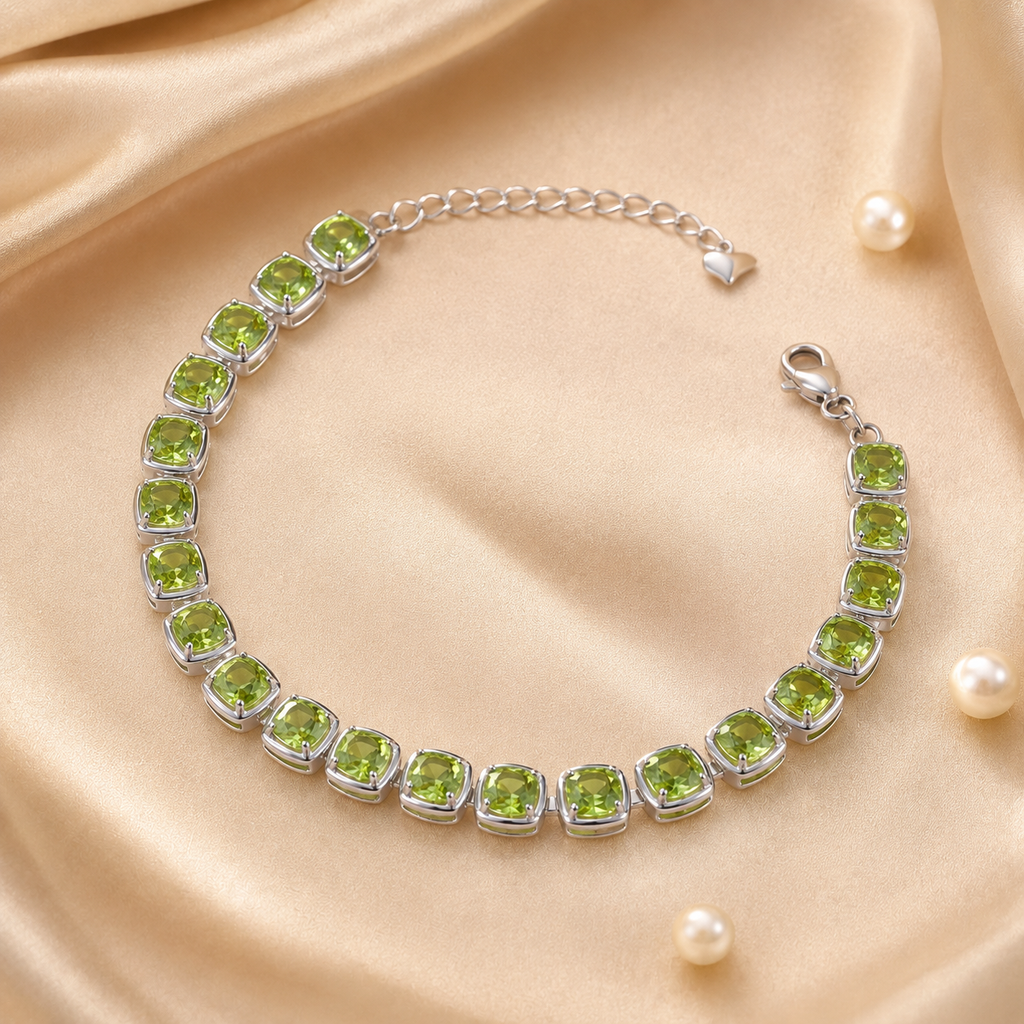Natural Peridot Tennis Bracelet in 925 Sterling Silver, 5mm Gemstones