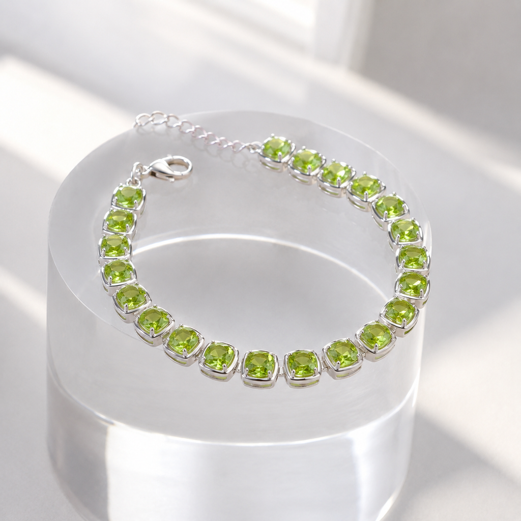 Natural Peridot Tennis Bracelet in 925 Sterling Silver, 5mm Gemstones