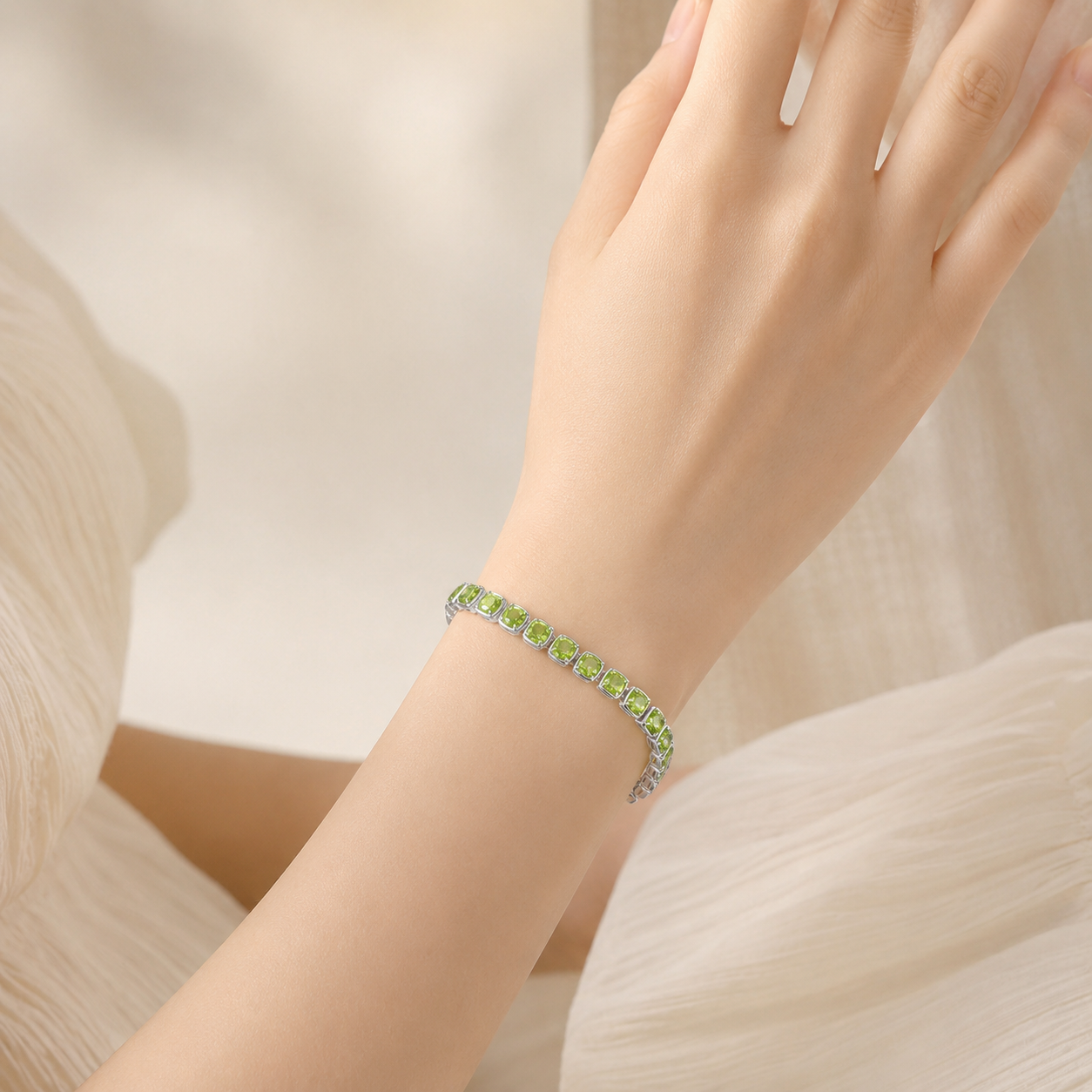 Natural Peridot Tennis Bracelet in 925 Sterling Silver, 5mm Gemstones