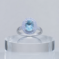 Natural Aquamarine Halo Ring in 925 Sterling Silver, 6x8mm Gemstone