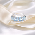 Natural Aquamarine Half-Eternity Ring in 925 Sterling Silver, 3x5mm Gemstones