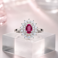 Natural Ruby Floral Halo Ring in 925 Sterling Silver, 4x6mm Gemstone