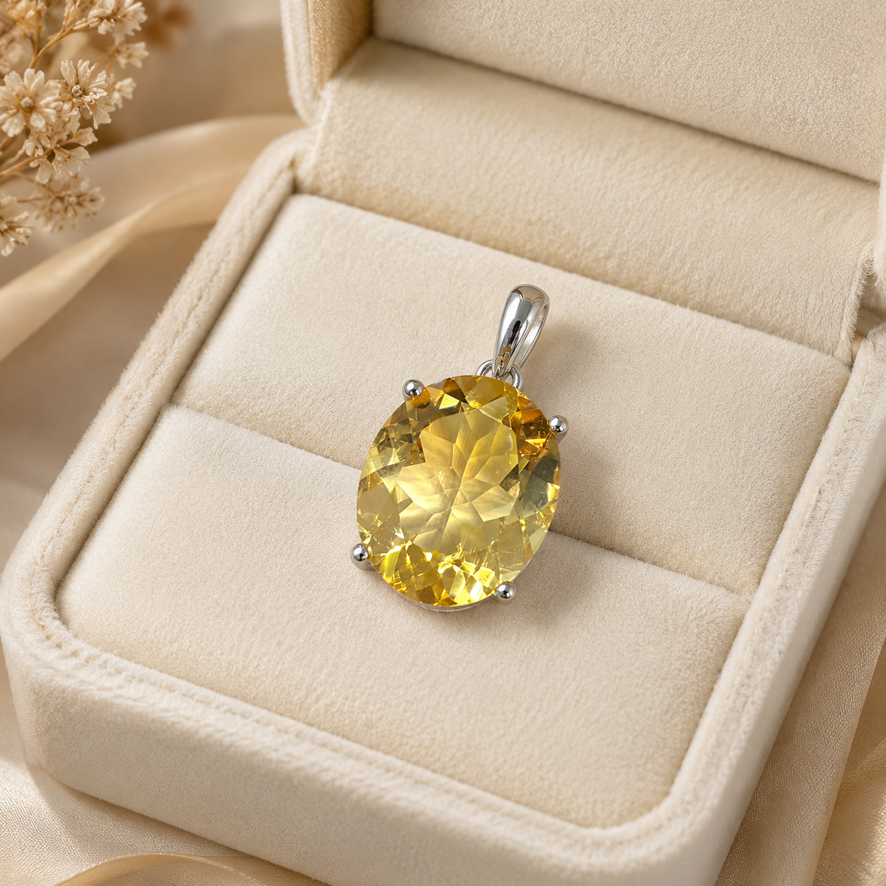 Natural Citrine Pendant in 925 Sterling Silver, 10x12mm Oval Gemstone