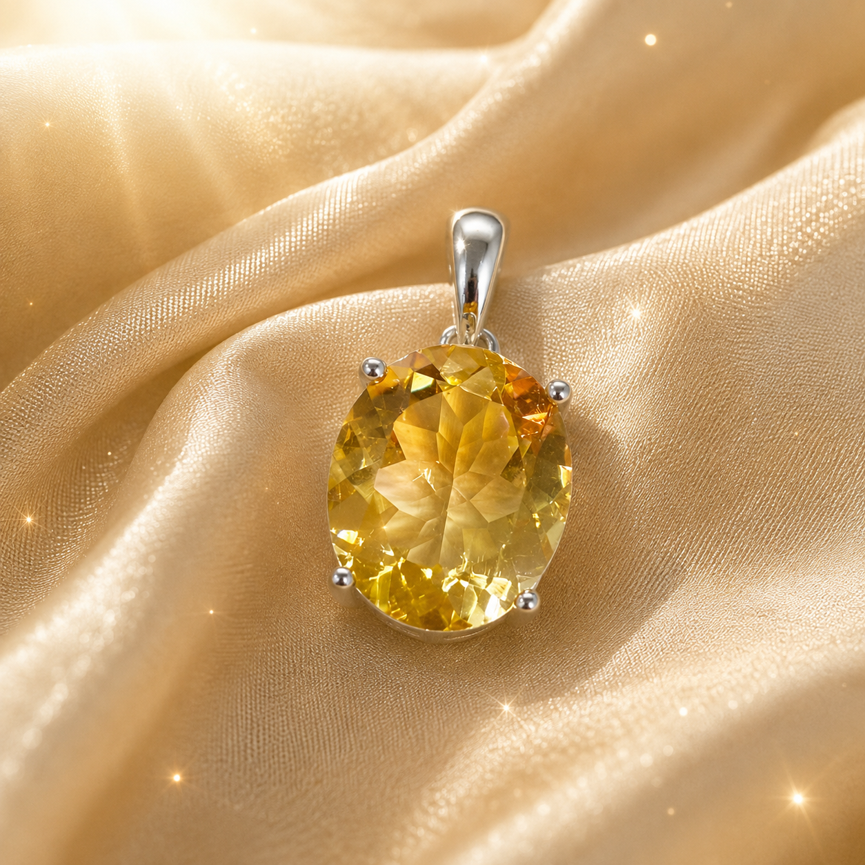 Natural Citrine Pendant in 925 Sterling Silver, 10x12mm Oval Gemstone