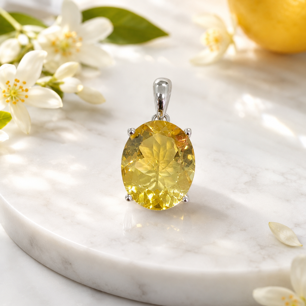 Natural Citrine Pendant in 925 Sterling Silver, 10x12mm Oval Gemstone