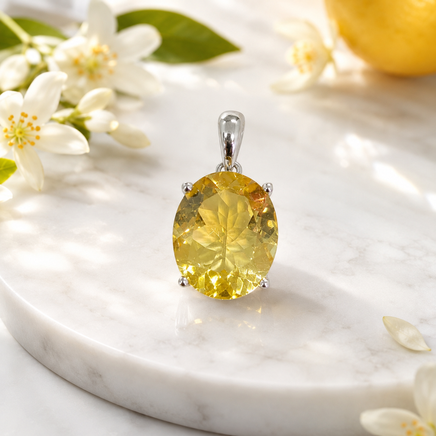 Natural Citrine Pendant in 925 Sterling Silver, 10x12mm Oval Gemstone