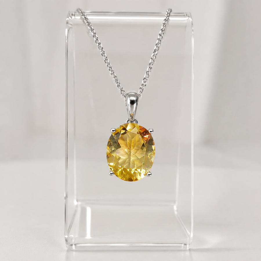 Natural Citrine Pendant in 925 Sterling Silver, 10x12mm Oval Gemstone