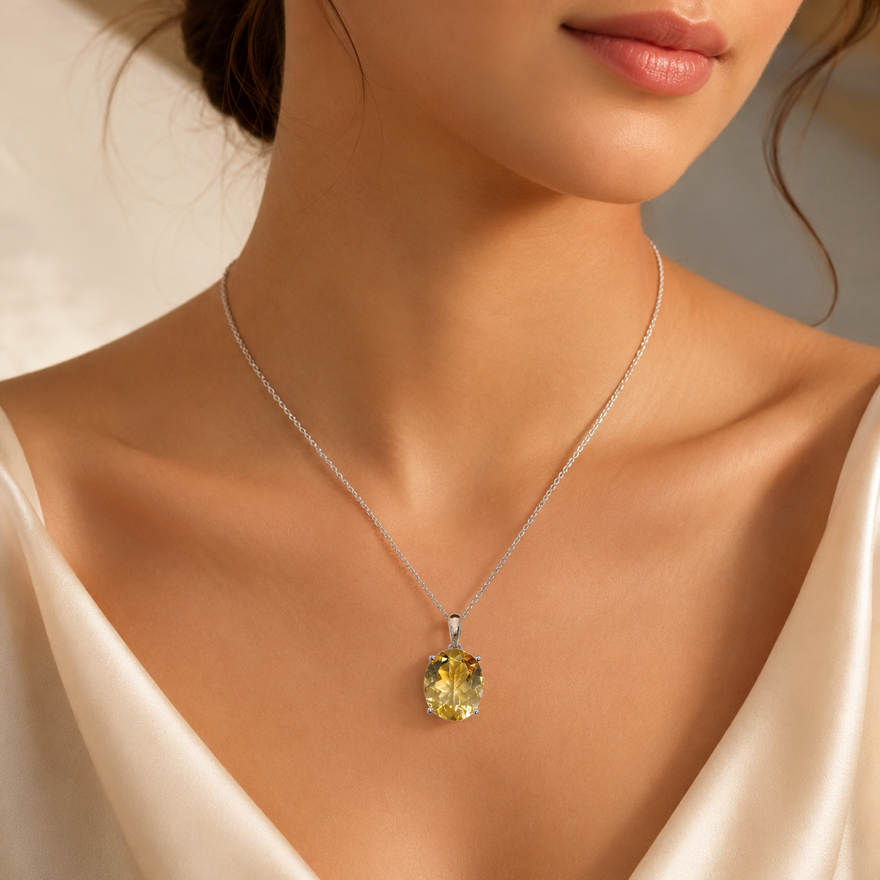 Natural Citrine Pendant in 925 Sterling Silver, 10x12mm Oval Gemstone