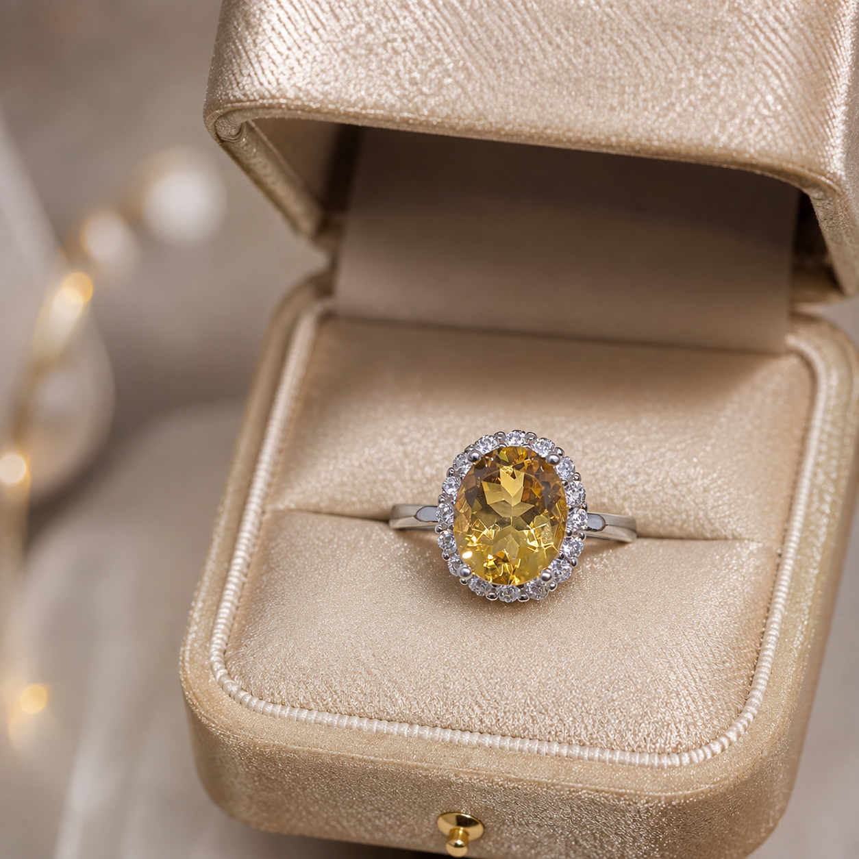 Natural Citrine Halo Ring in 925 Sterling Silver, 8x10mm Oval Gemstone