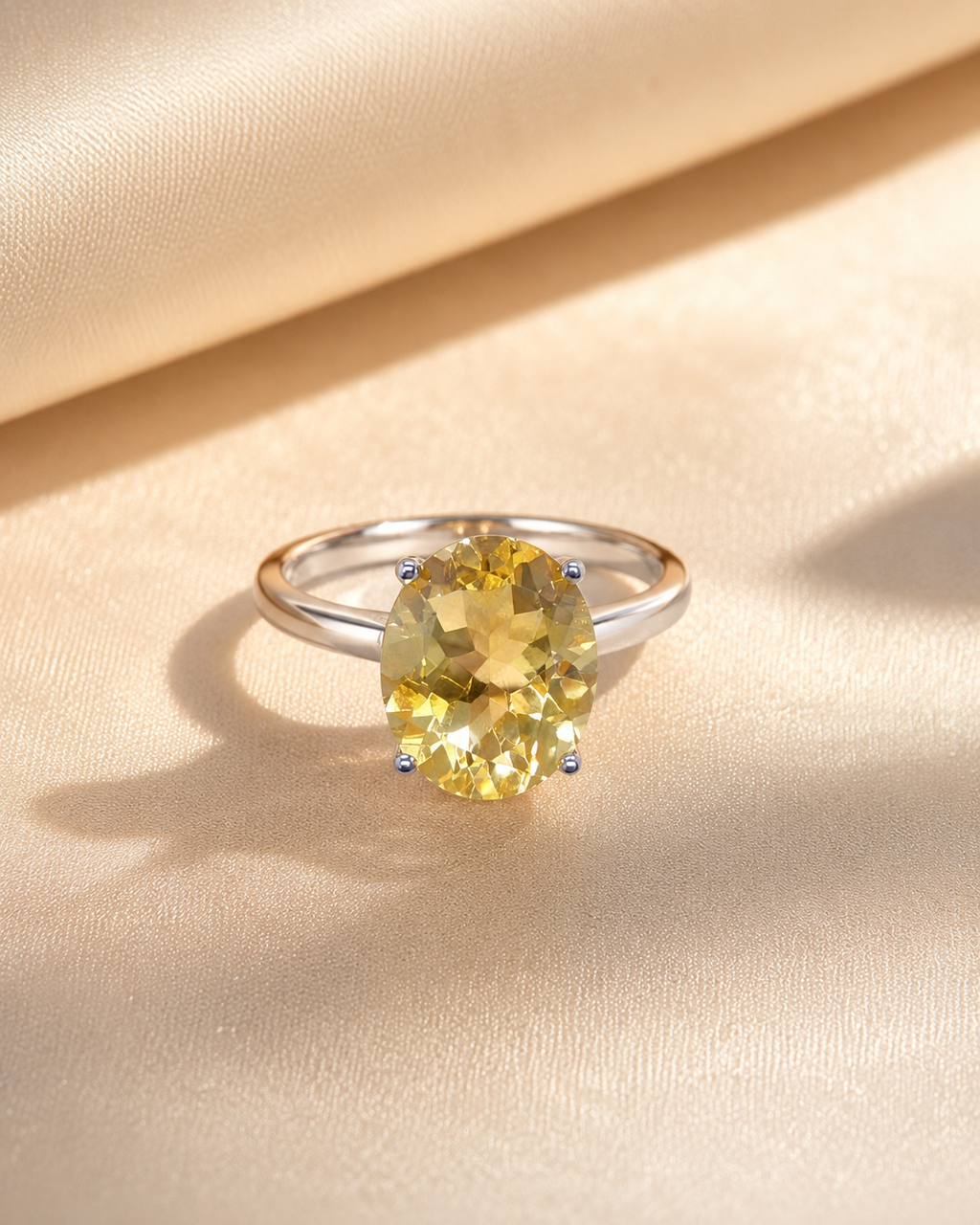 Natural Citrine Solitaire Ring in 925 Sterling Silver, 10x12mm Oval Gemstone