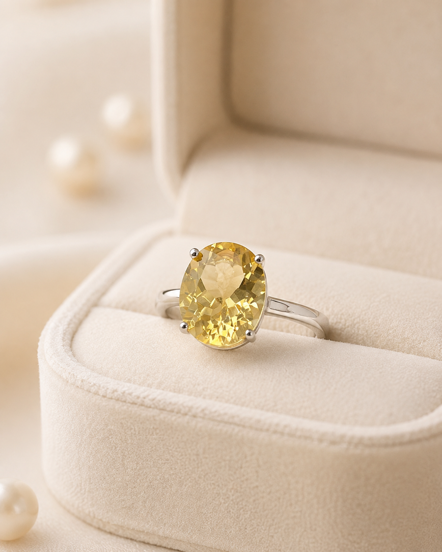 Natural Citrine Solitaire Ring in 925 Sterling Silver, 10x12mm Oval Gemstone