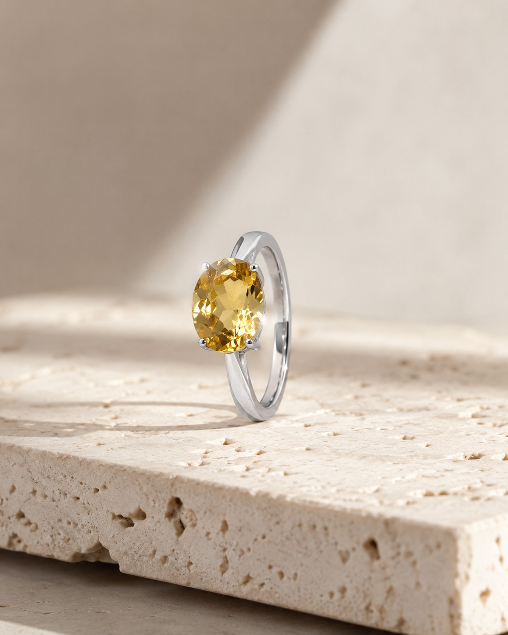 Natural Citrine Solitaire Ring in 925 Sterling Silver, 10x12mm Oval Gemstone