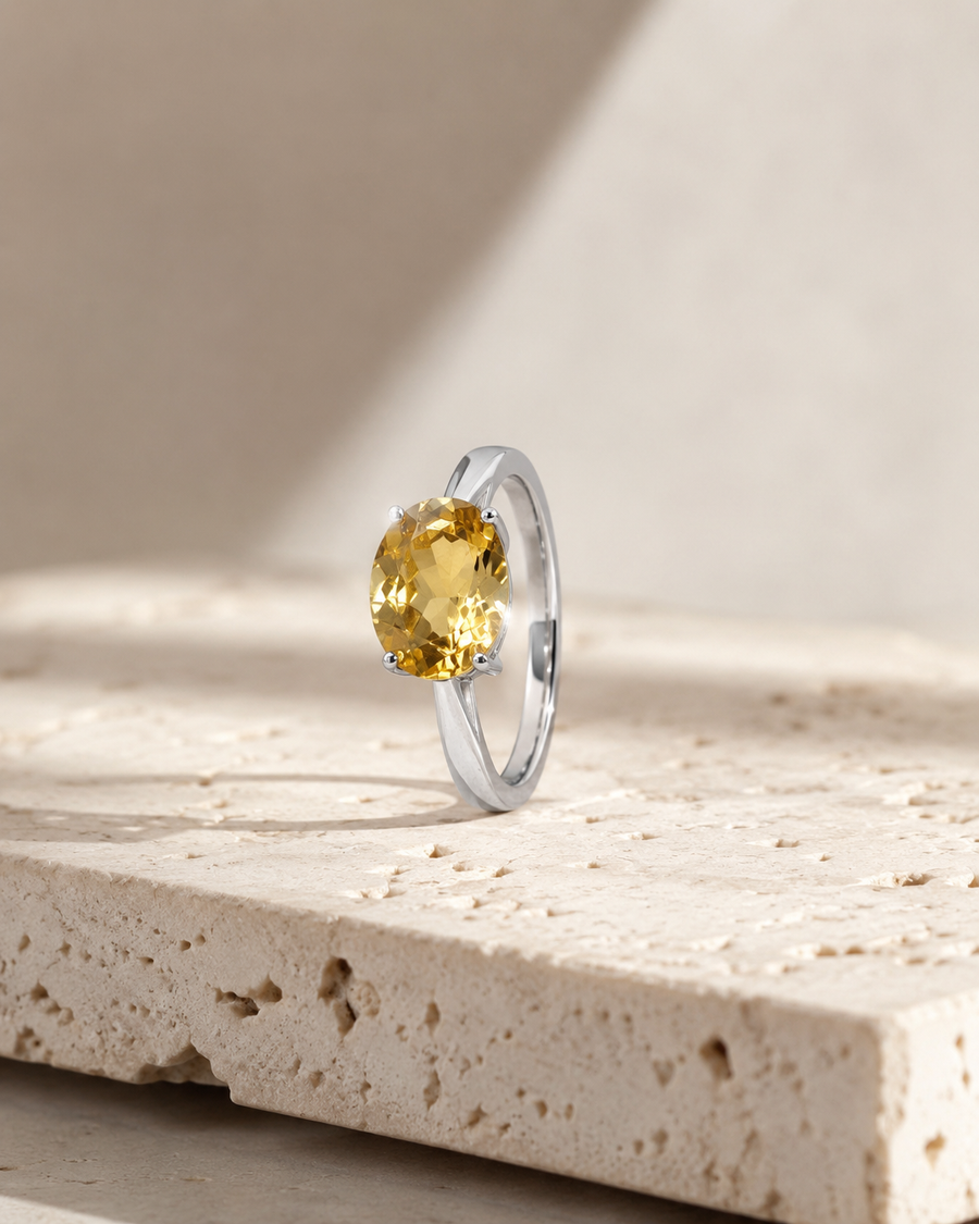 Natural Citrine Solitaire Ring in 925 Sterling Silver, 10x12mm Oval Gemstone