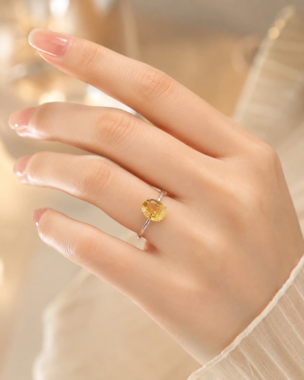 Natural Citrine Solitaire Ring in 925 Sterling Silver, 10x12mm Oval Gemstone